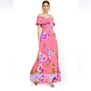 Floral Off-Shoulder Ruffle Top Pink Maxi Dress NWOT